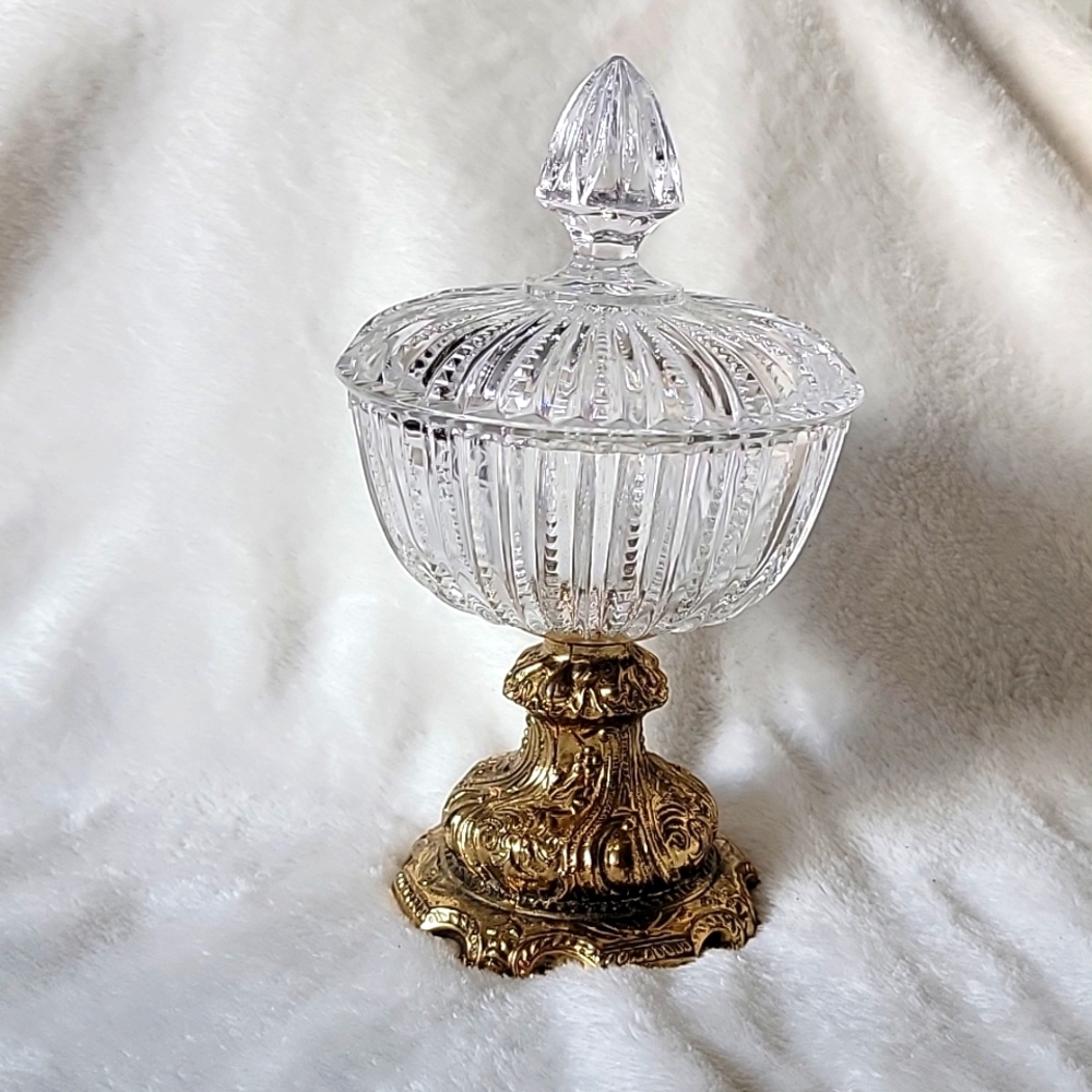 Vintage L&L Crystal and Brass Candy Bowl